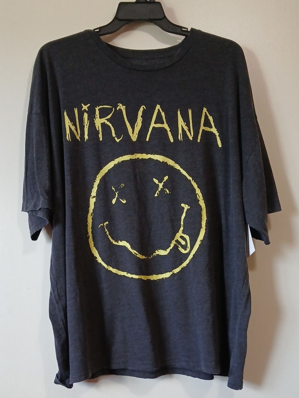 NIRVANA Black Tee with Yellow Smiley Graphic